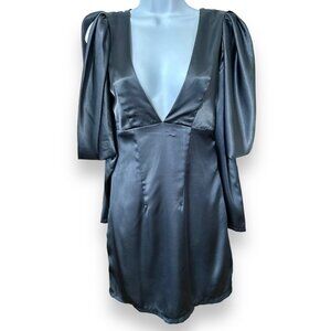 Religion Gunmetal Satin Balloon Sleeve Mini Dress